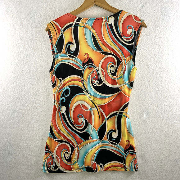 VTG Womens Psychedelic Tunic Top Sz M Groovy Y2K Slinky Disco 70s Costume - Picture 2 of 13